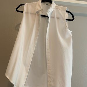 White sleeveless button up